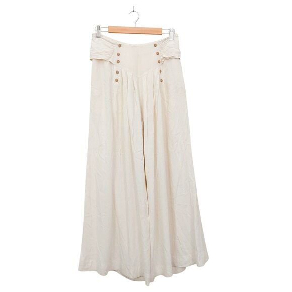 ILLA ILLA Wide Leg Back Bow Pants Womens Small Beige Front Button Pleated Boho - Picture 2 of 12